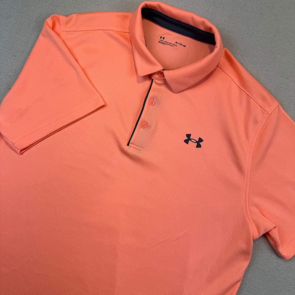 Under Armour XL Polo Shirt Mens Orange Loose Fit Micro Stripe 1290140